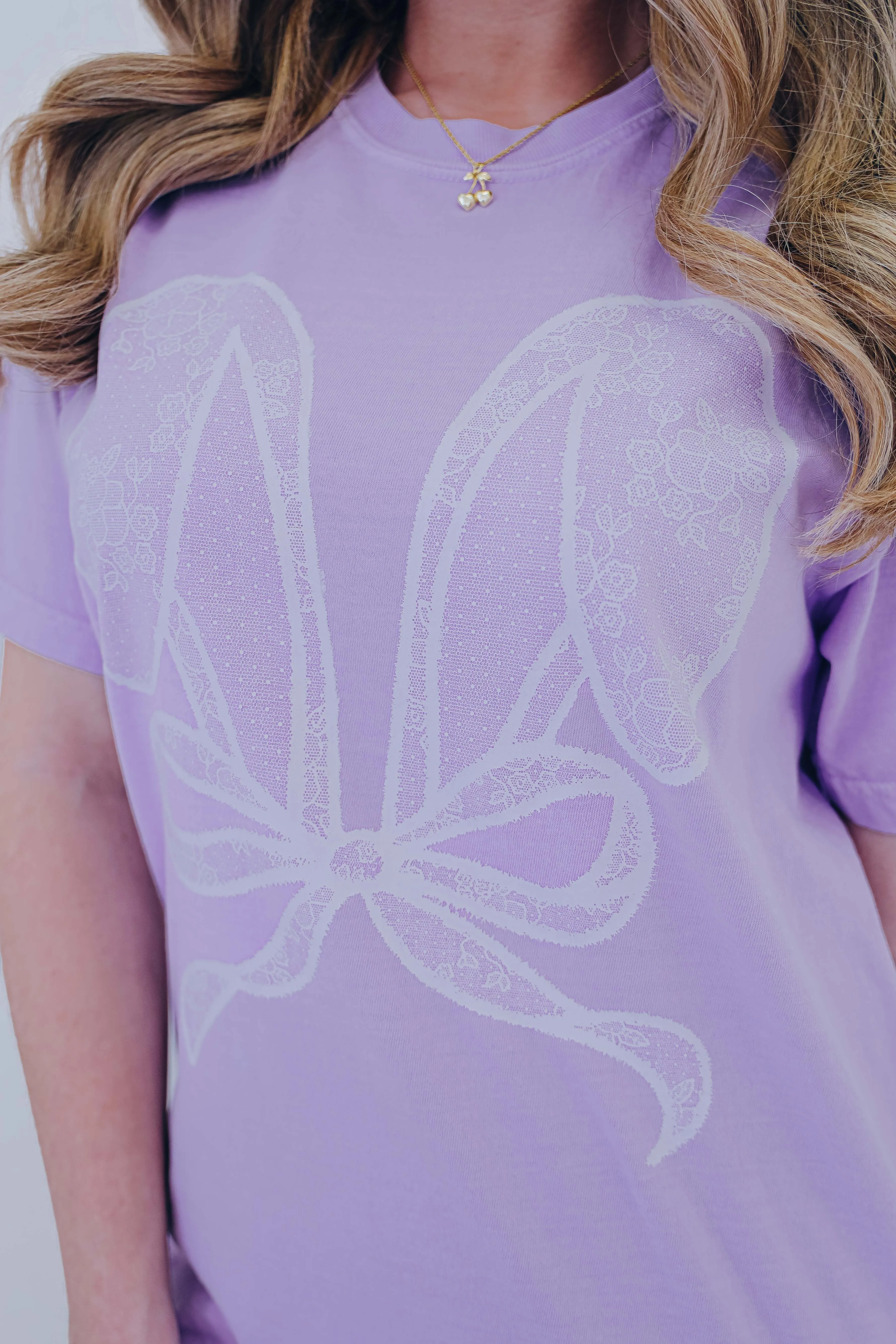 Lacy Bunny Bow Ears Comfort Color Graphic Tee