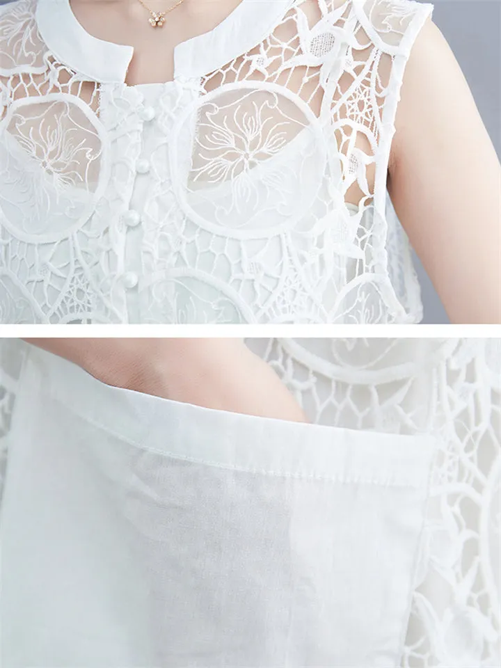 Ladies Temperament Large Size Cutout Lace Tank Dress
