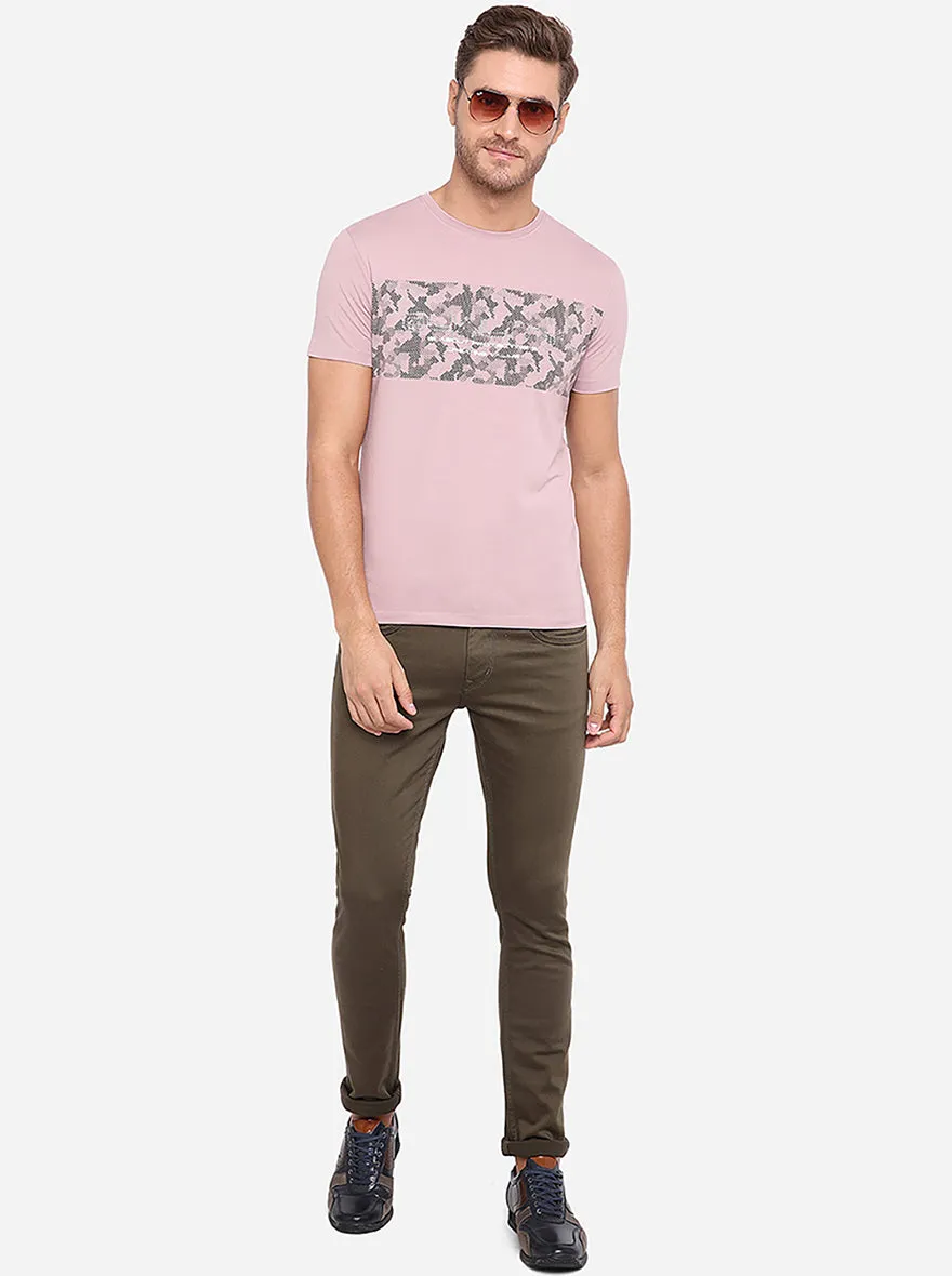 Light Pink Printed Slim Fit T-Shirt | JadeBlue