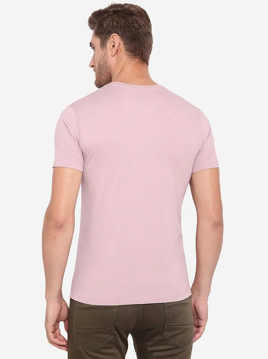 Light Pink Printed Slim Fit T-Shirt | JadeBlue