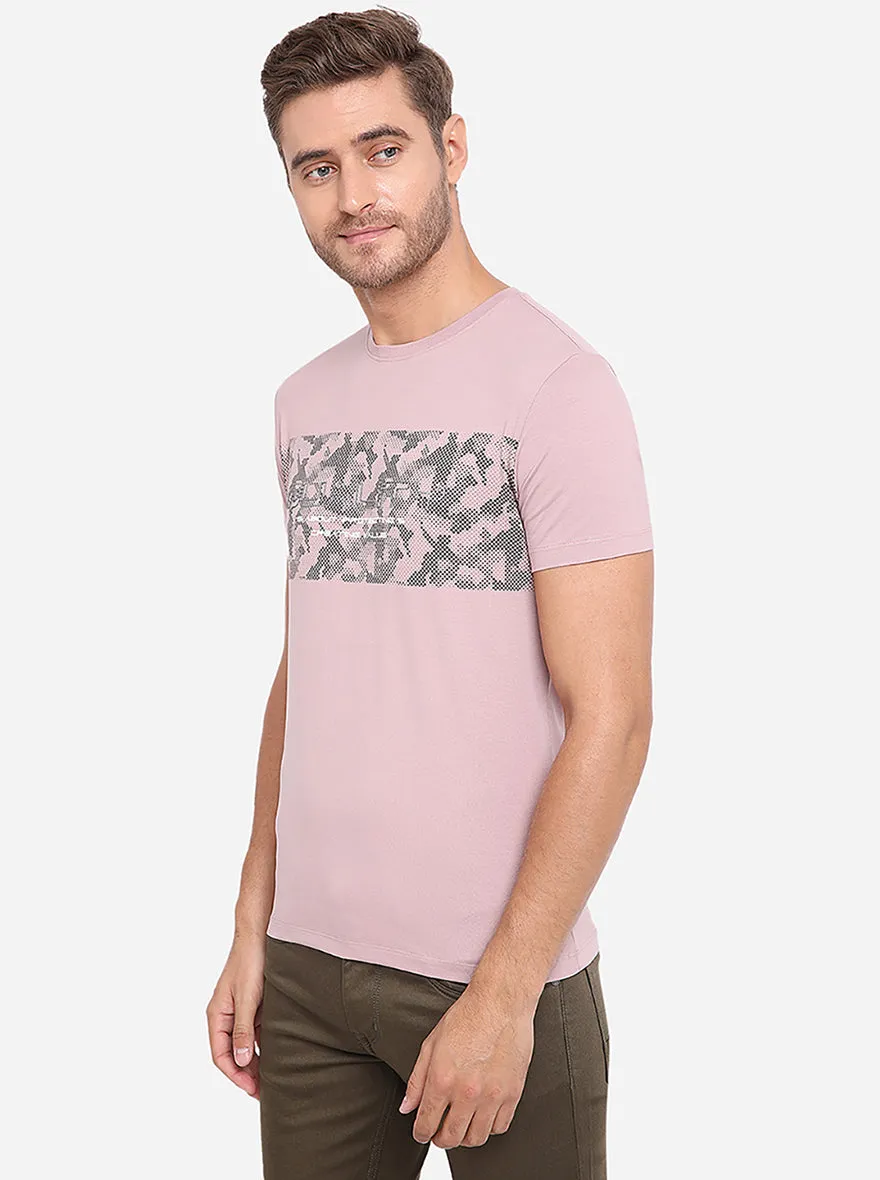 Light Pink Printed Slim Fit T-Shirt | JadeBlue