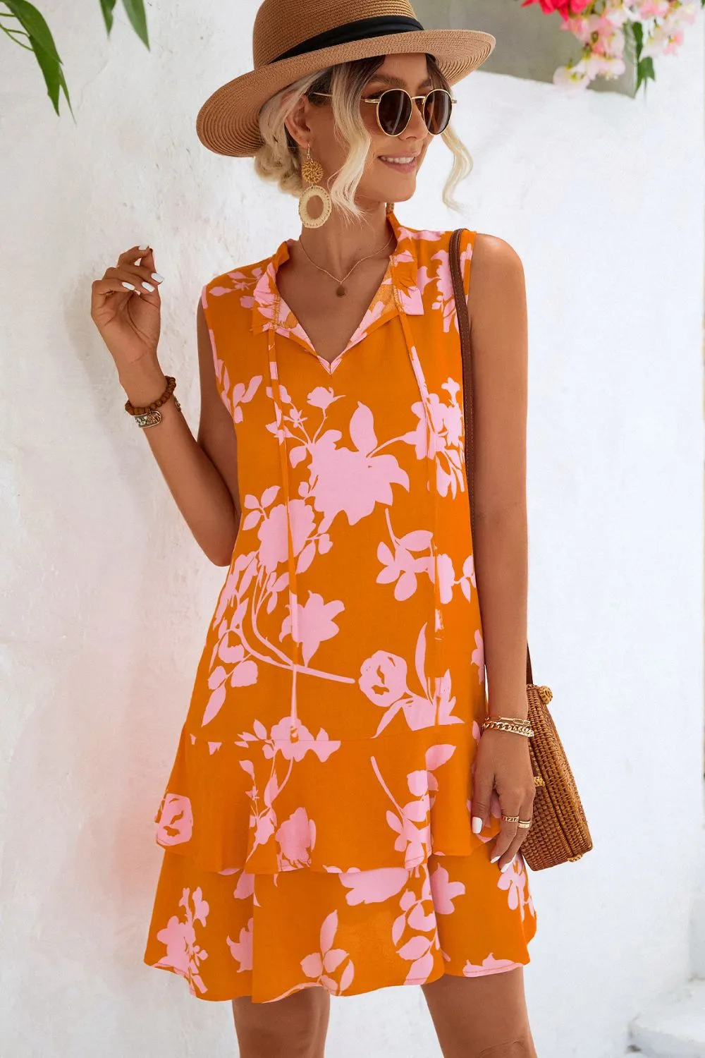 Lindy Printed Tie Neck Sleeveless Dress