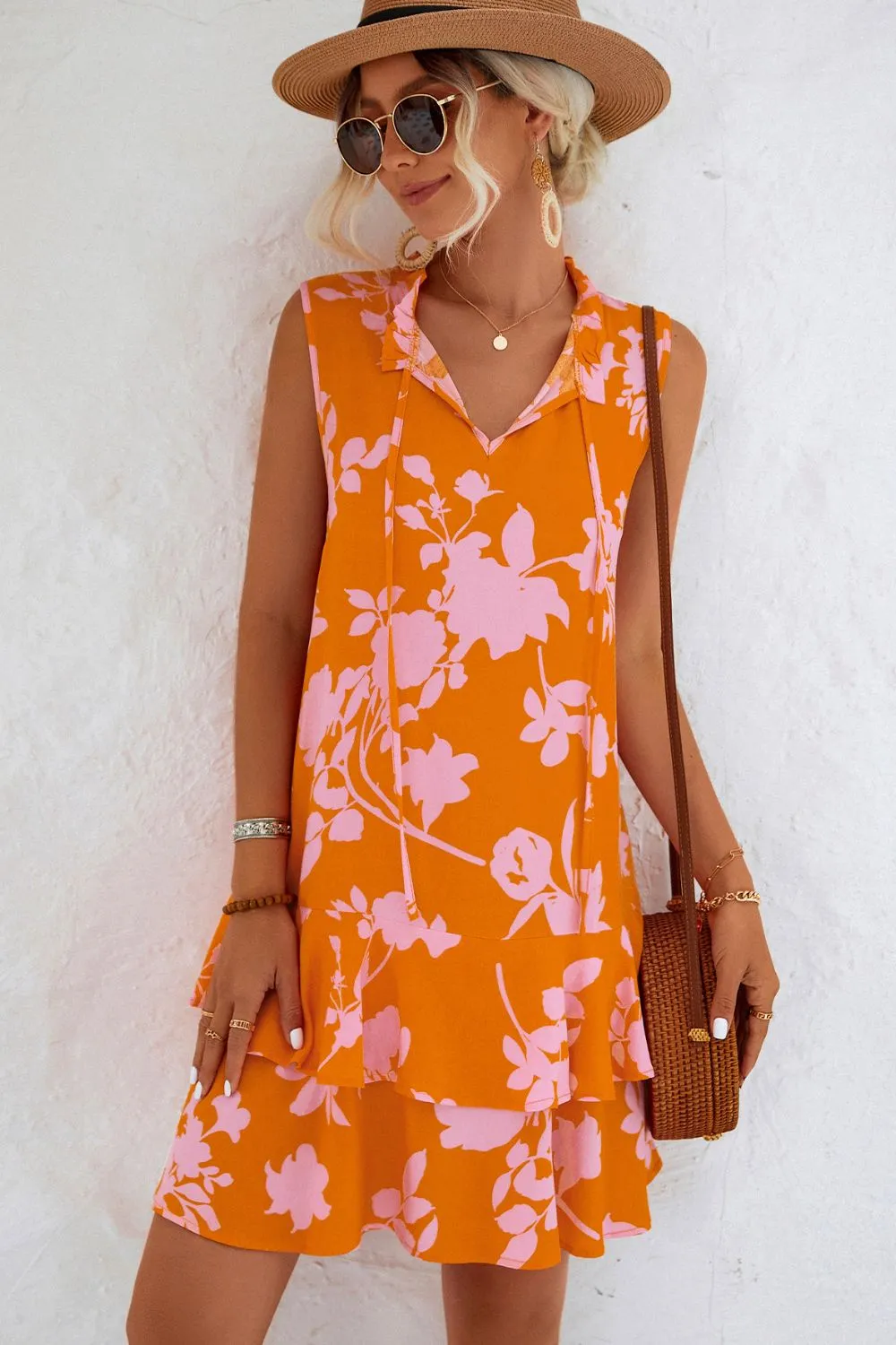 Lindy Printed Tie Neck Sleeveless Dress
