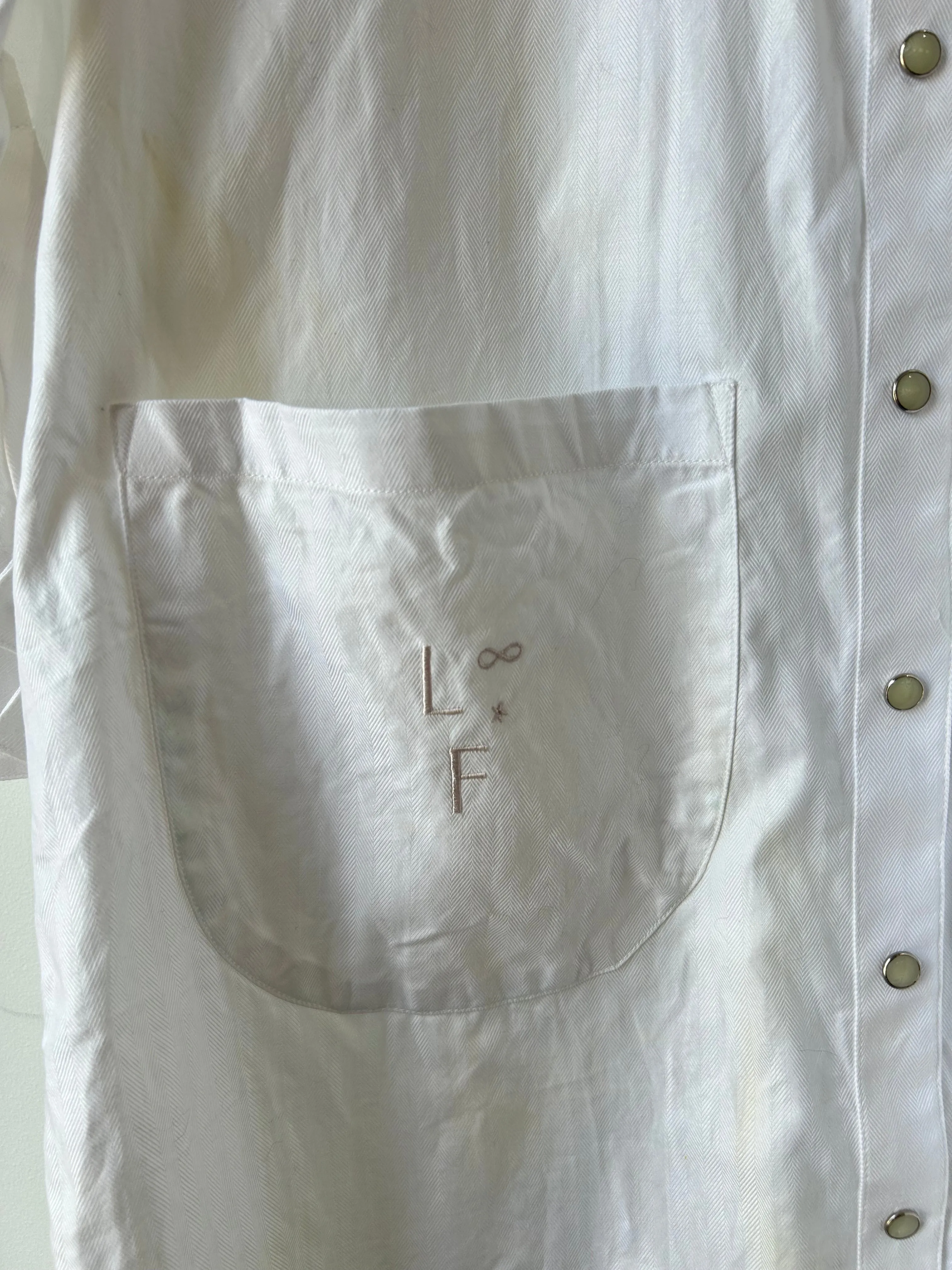 Lingua Franca White Western Dress with Embroidered Rainbow