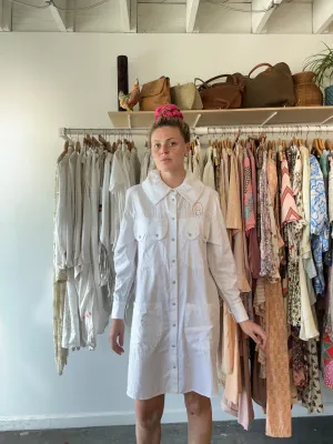 Lingua Franca White Western Dress with Embroidered Rainbow