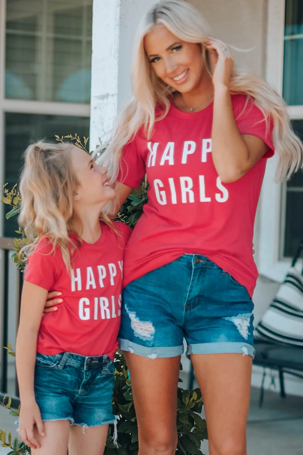 Little Girls' HAPPY GIRLS Letters Print Family Matching Tee
