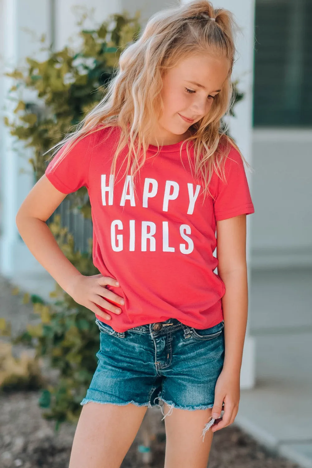 Little Girls' HAPPY GIRLS Letters Print Family Matching Tee