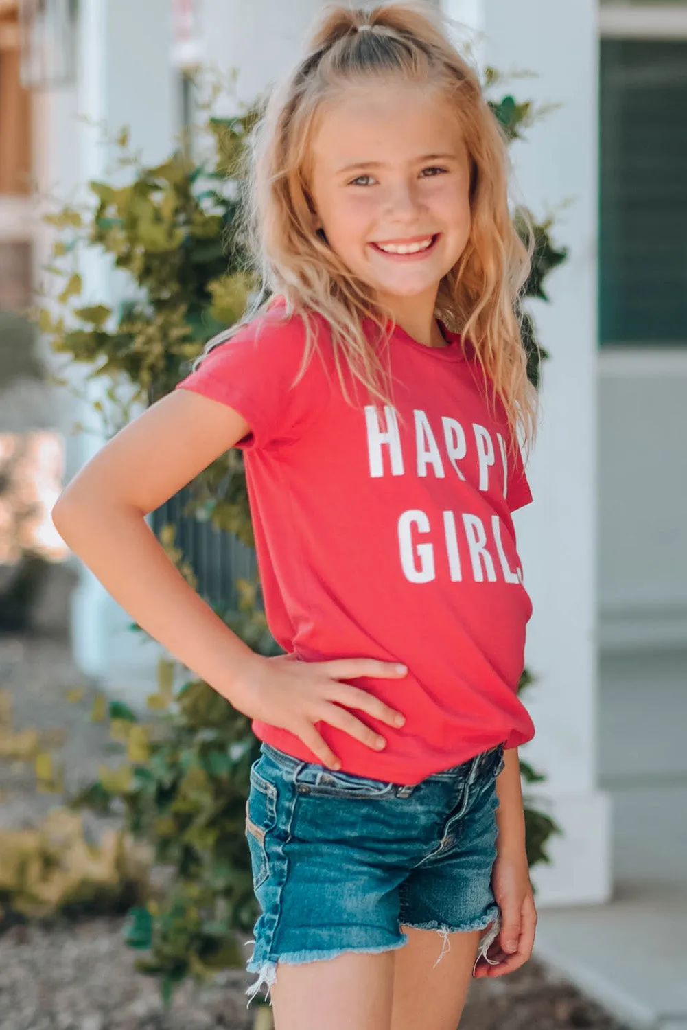 Little Girls' HAPPY GIRLS Letters Print Family Matching Tee