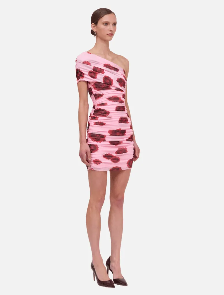 Luca Mesh Off Shoulder Mini - Pink Red