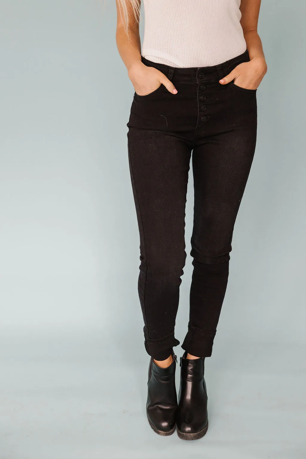 Manhattan Beach High Rise Button Fly Skinny