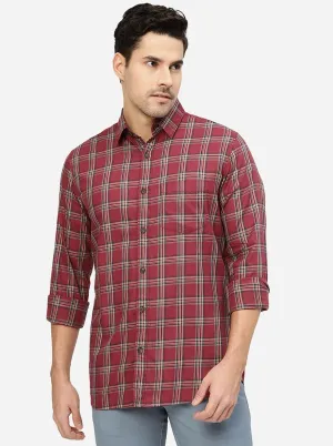 Maroon Checked Slim Fit Casual Shirt | JadeBlue