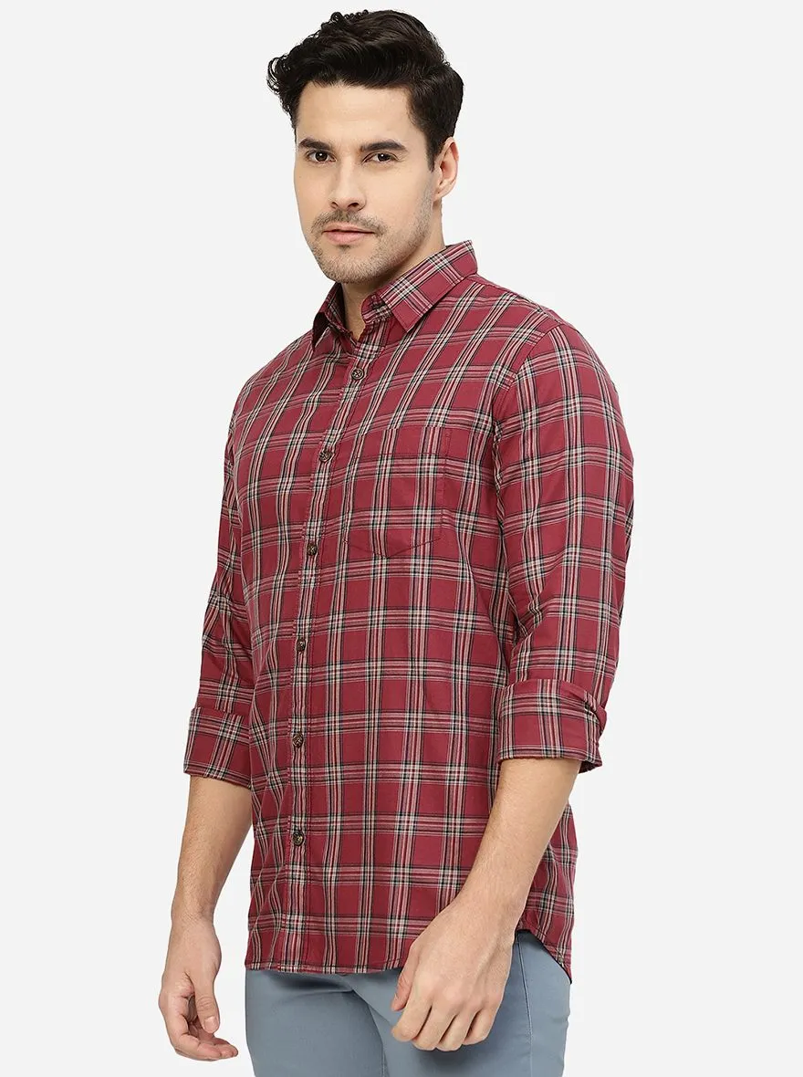 Maroon Checked Slim Fit Casual Shirt | JadeBlue