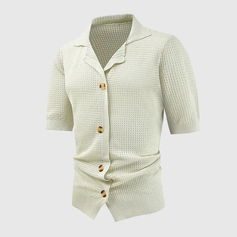 Men's Short Sleeve Hollow Mesh Casual Cardigan