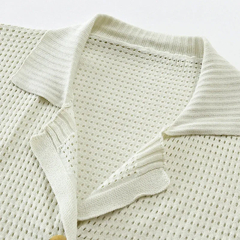 Men's Short Sleeve Hollow Mesh Casual Cardigan