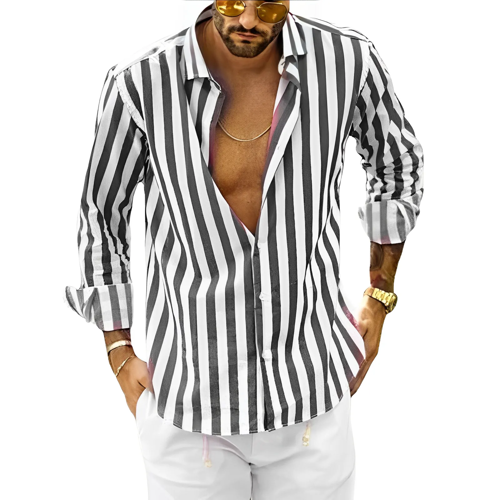Men's Vertical Stripe Button-Up Shirt for Style – Benjamin