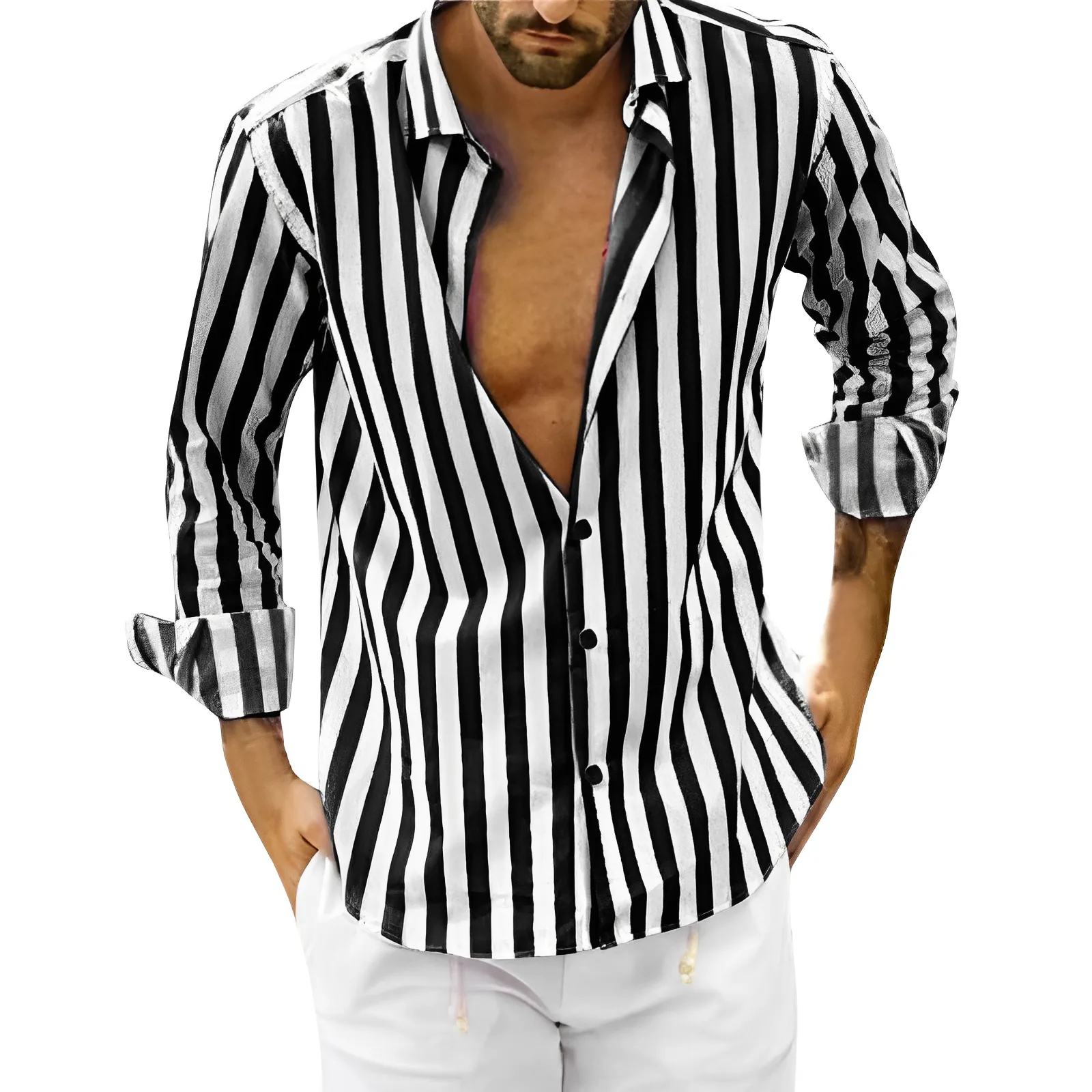 Men's Vertical Stripe Button-Up Shirt for Style – Benjamin