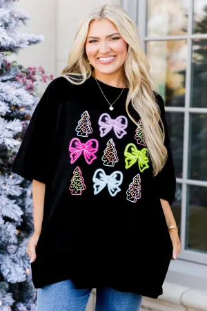 Merry Glow-mas Boyfriend Tee, Black