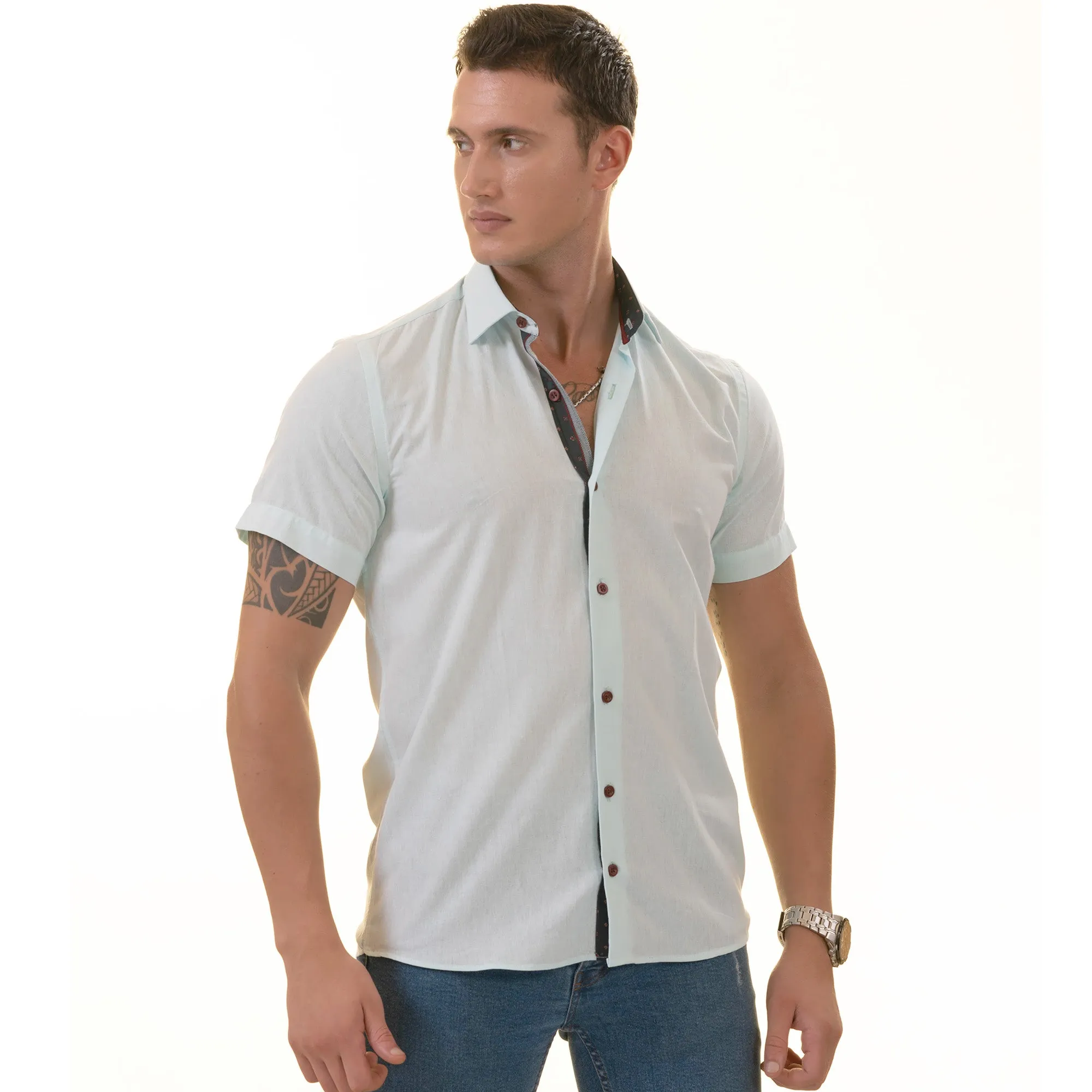 Mint Green Shirt  Paisley  Short Sleeve Button up Shirts - Tailored