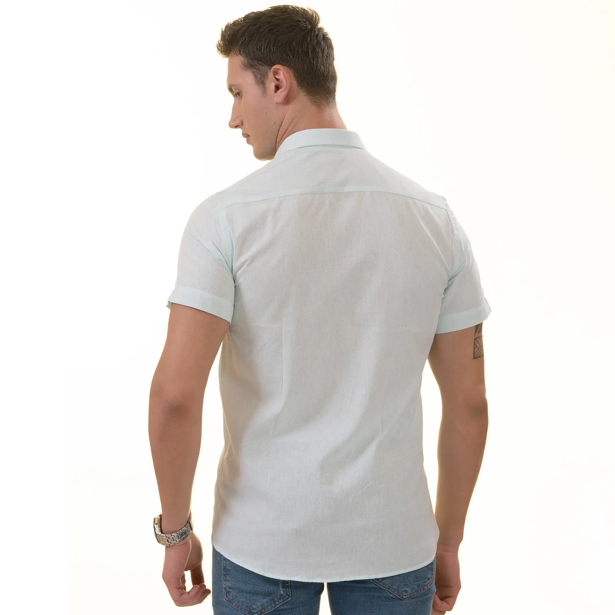 Mint Green Shirt  Paisley  Short Sleeve Button up Shirts - Tailored