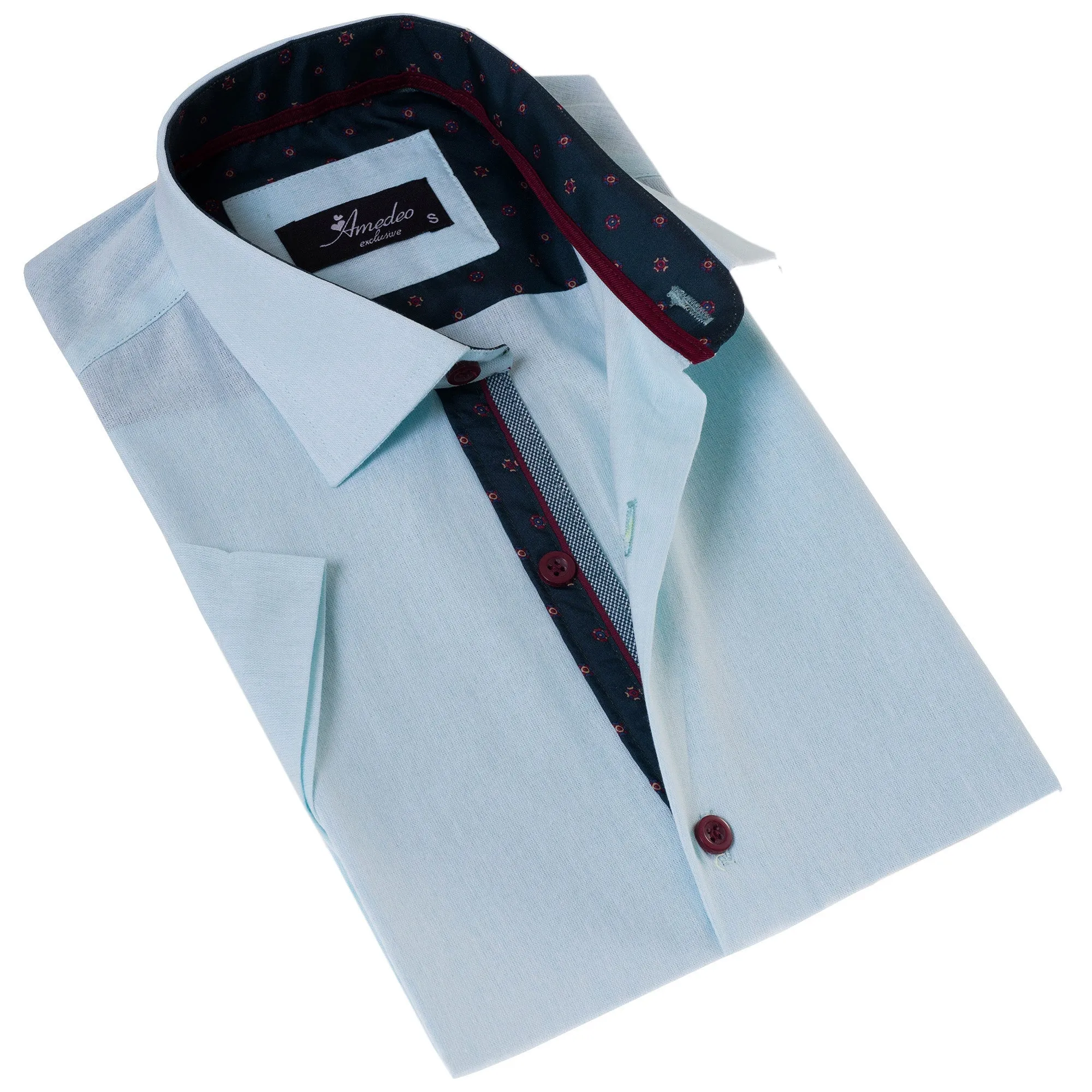 Mint Green Shirt  Paisley  Short Sleeve Button up Shirts - Tailored
