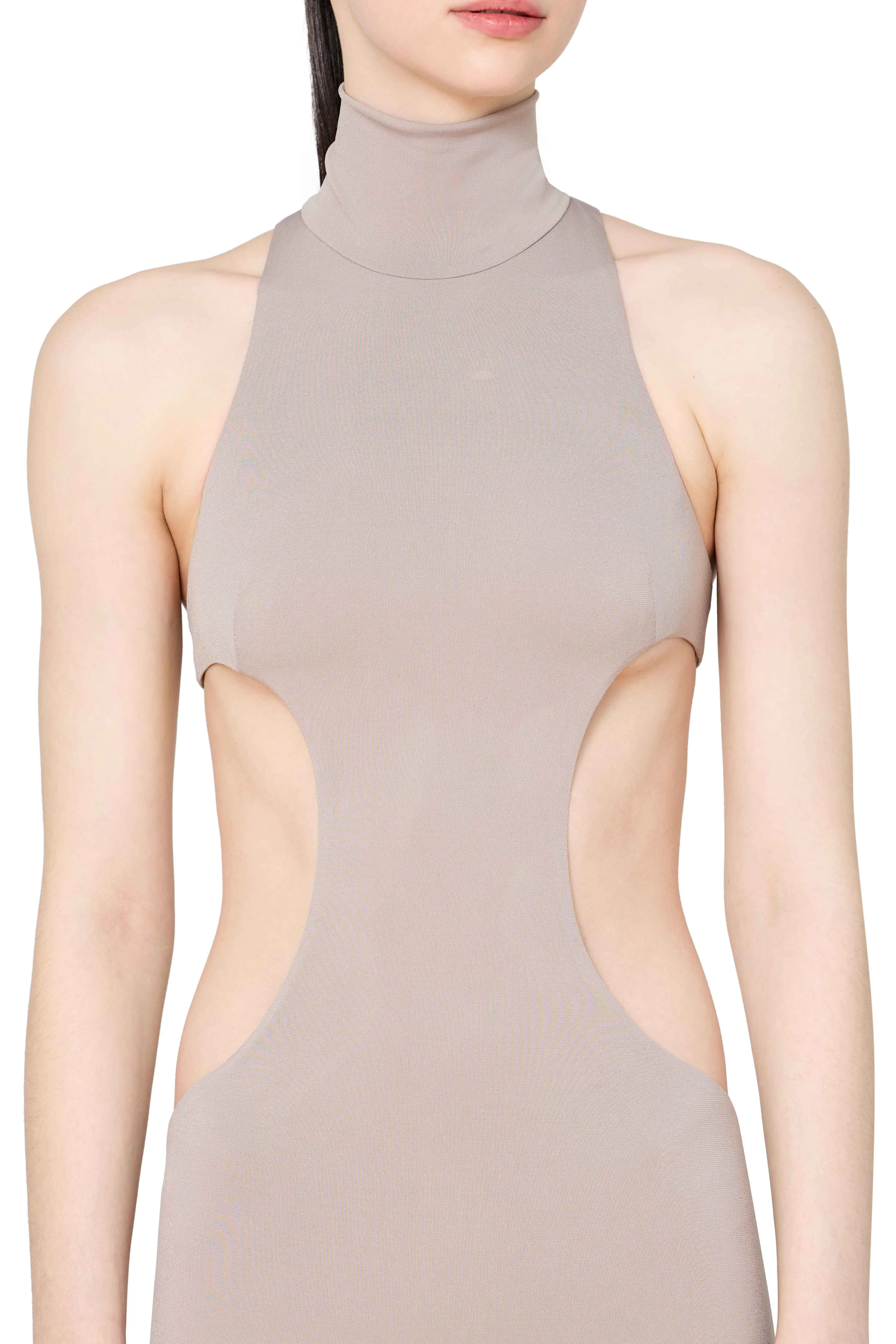 Mock Neck T-Bar Cutout Gown with Train