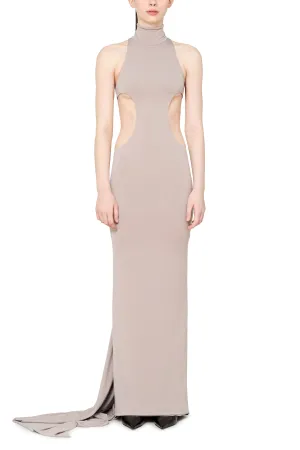 Mock Neck T-Bar Cutout Gown with Train