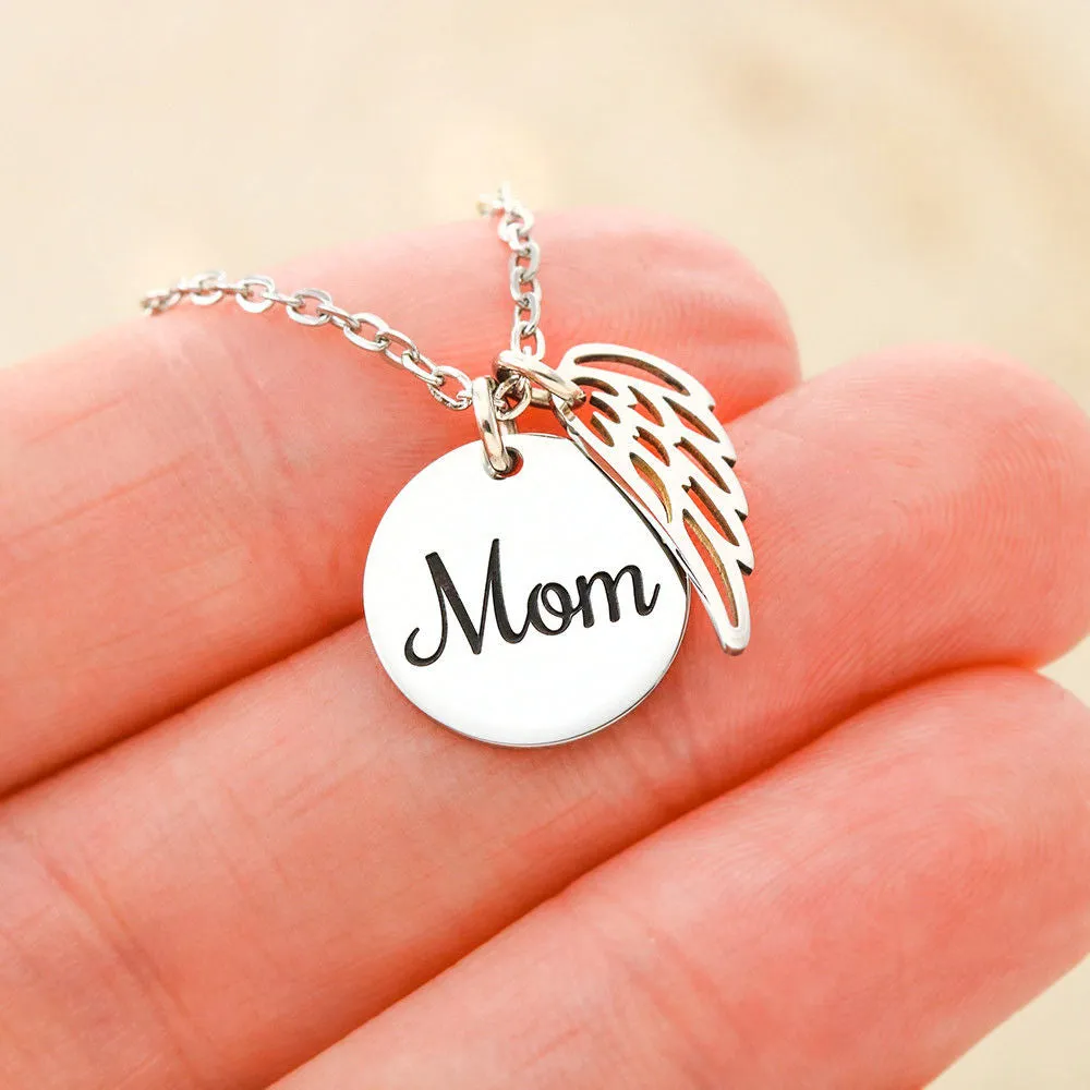 Mom Remembrance, I'll hold you in my heart-Angel Wing Necklace