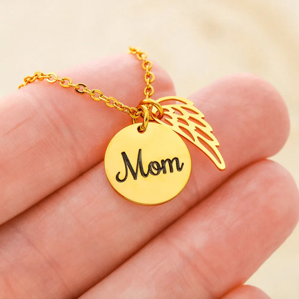 Mom Remembrance, I'll hold you in my heart-Angel Wing Necklace