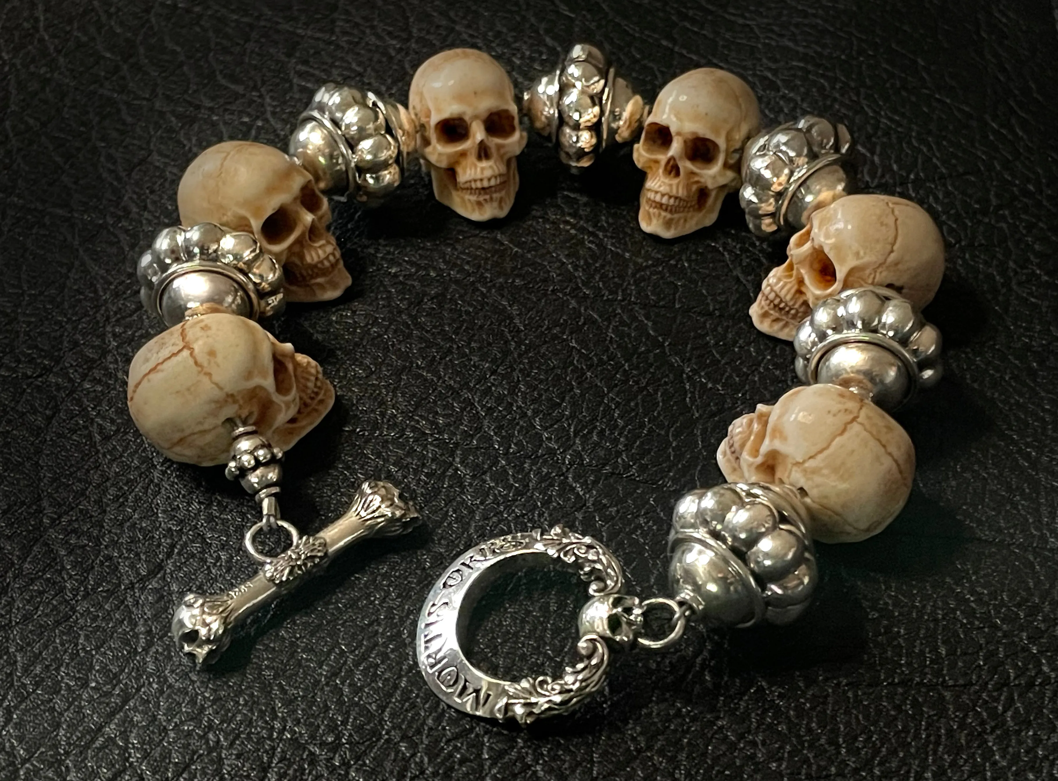 Mortis Ores Antler Skull & Silver Bead Bracelet