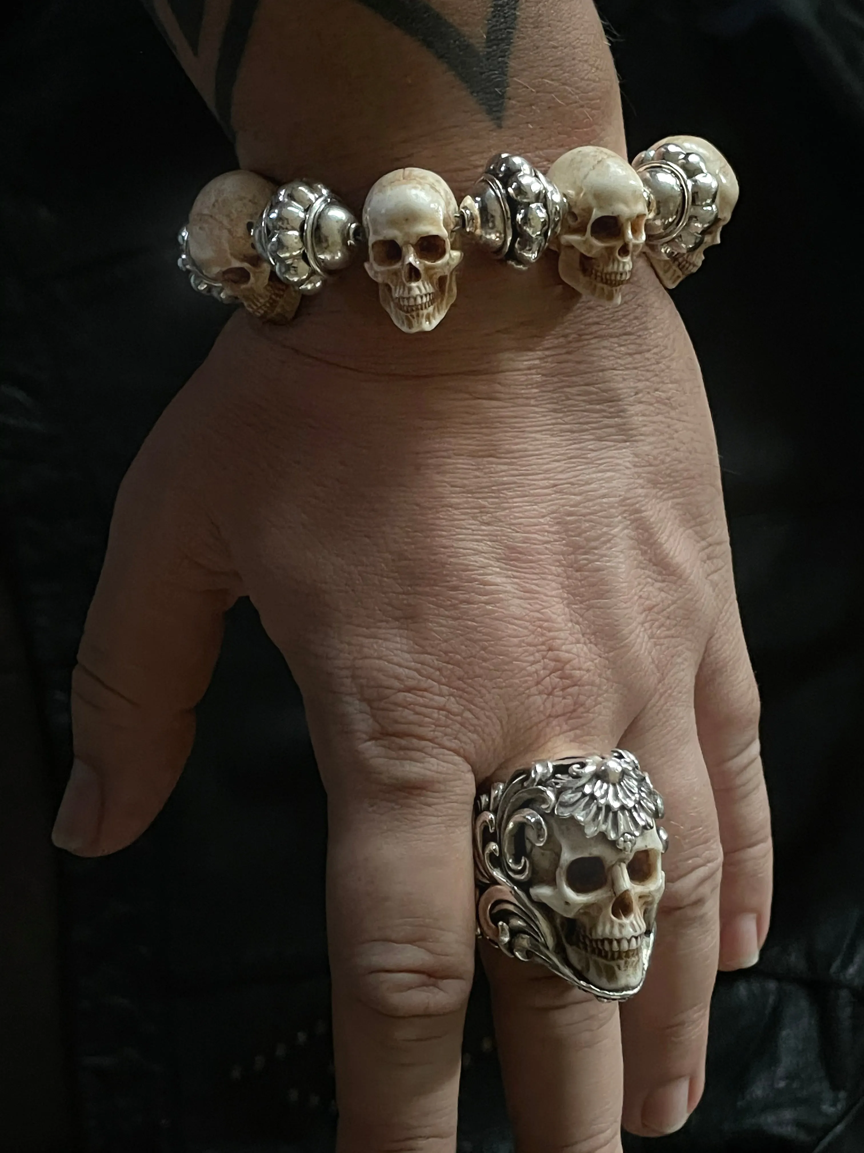 Mortis Ores Antler Skull & Silver Bead Bracelet