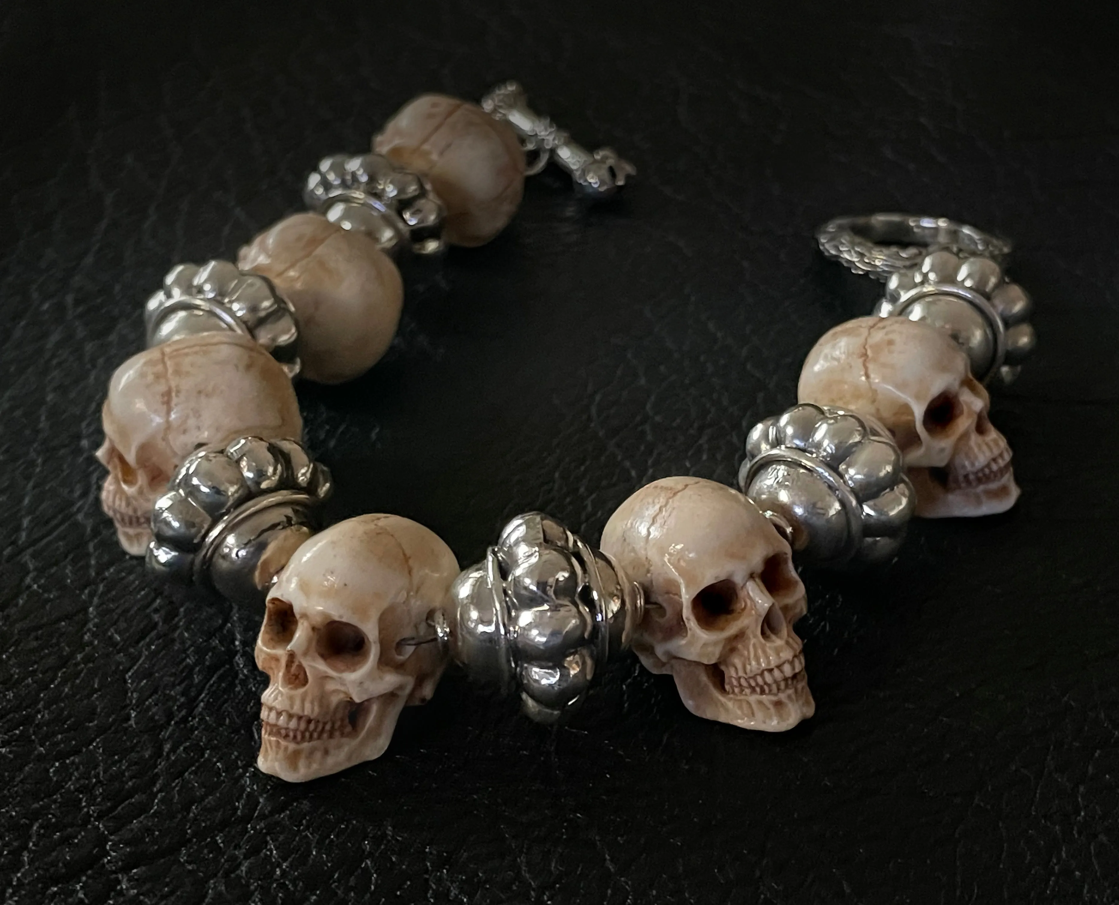 Mortis Ores Antler Skull & Silver Bead Bracelet