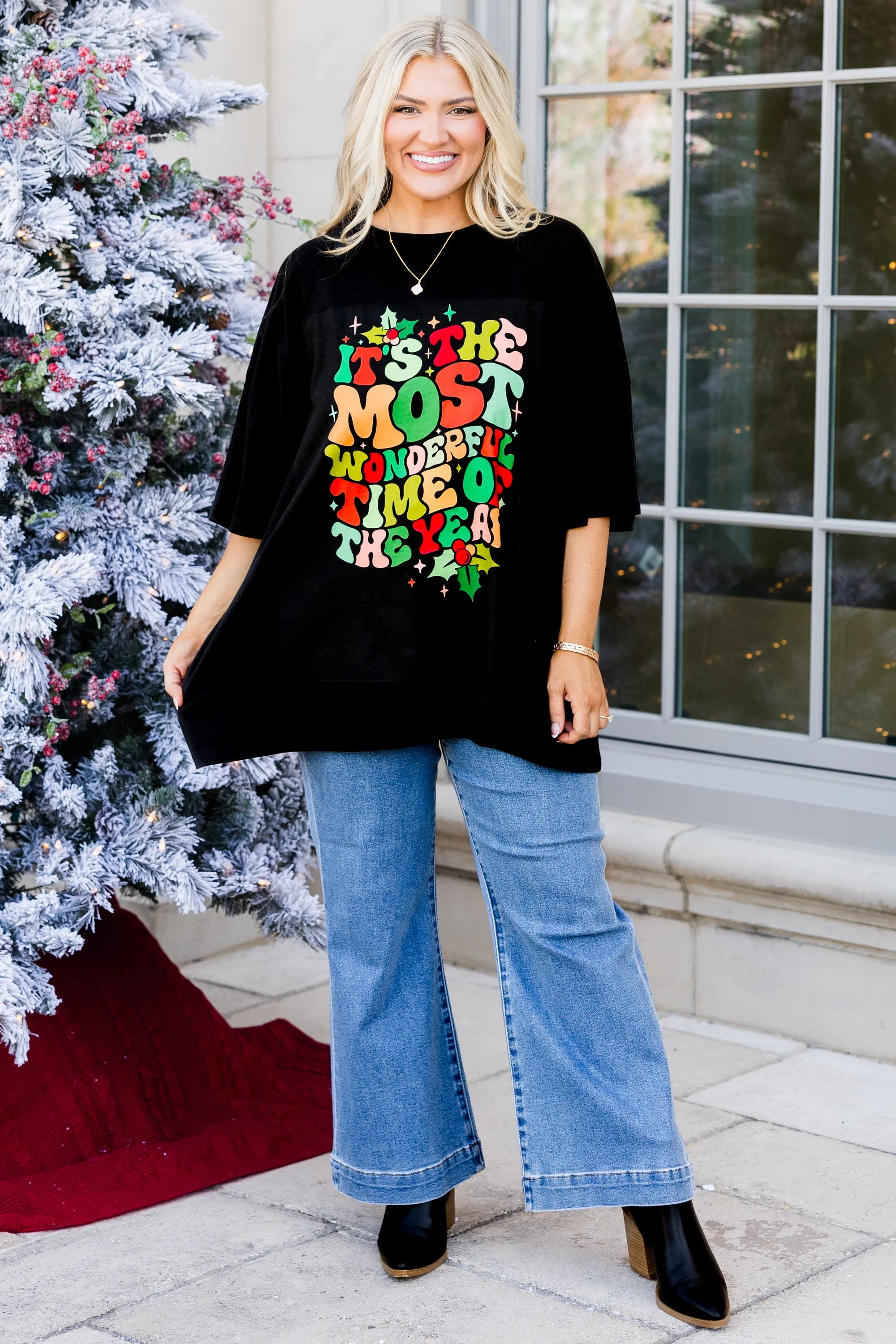 Most Wonderful Time Boyfriend Tee, Black