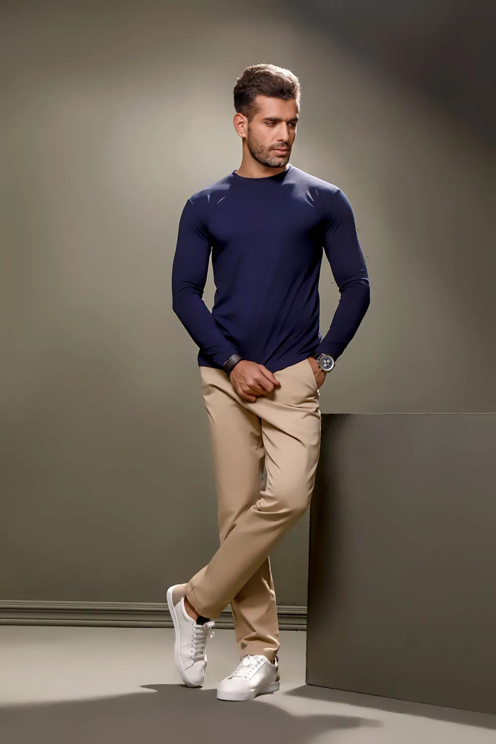 Navy Blue Full Sleeves Crew Neck