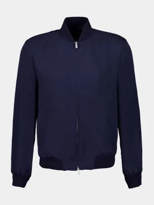 Navy Blue Lyocell Bomber Jacket