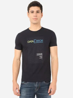 Navy Blue Printed Slim Fit T-Shirt | JadeBlue