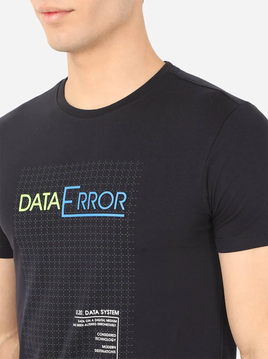 Navy Blue Printed Slim Fit T-Shirt | JadeBlue