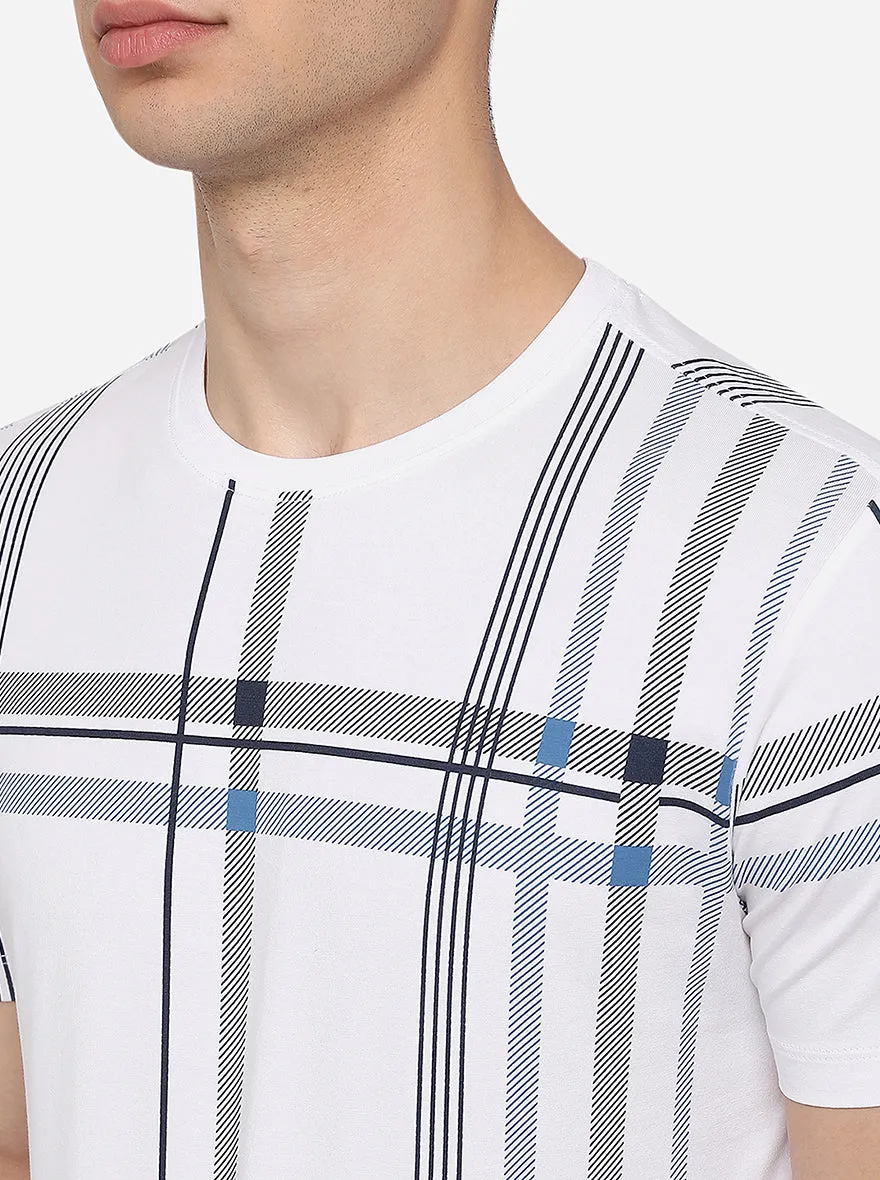 Navy Blue Printed Slim Fit T-Shirt | JadeBlue