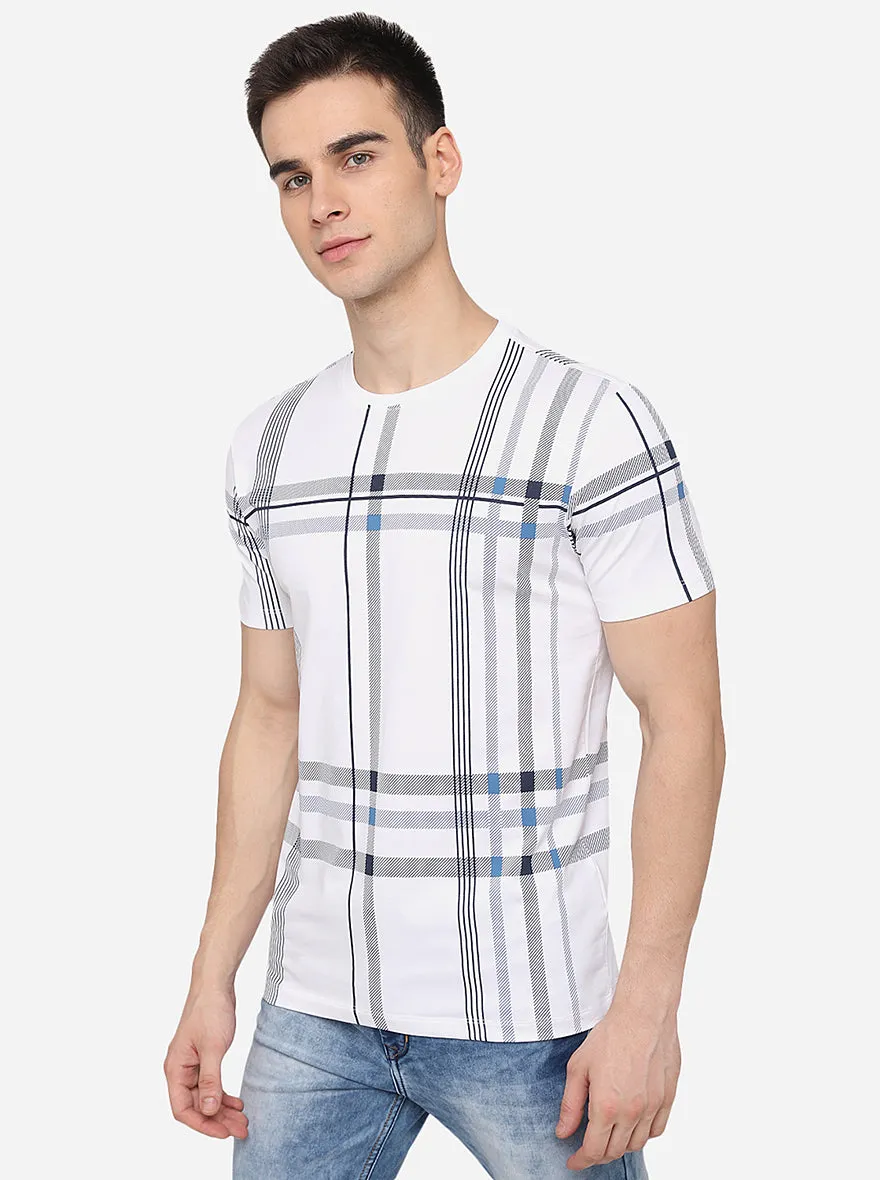 Navy Blue Printed Slim Fit T-Shirt | JadeBlue