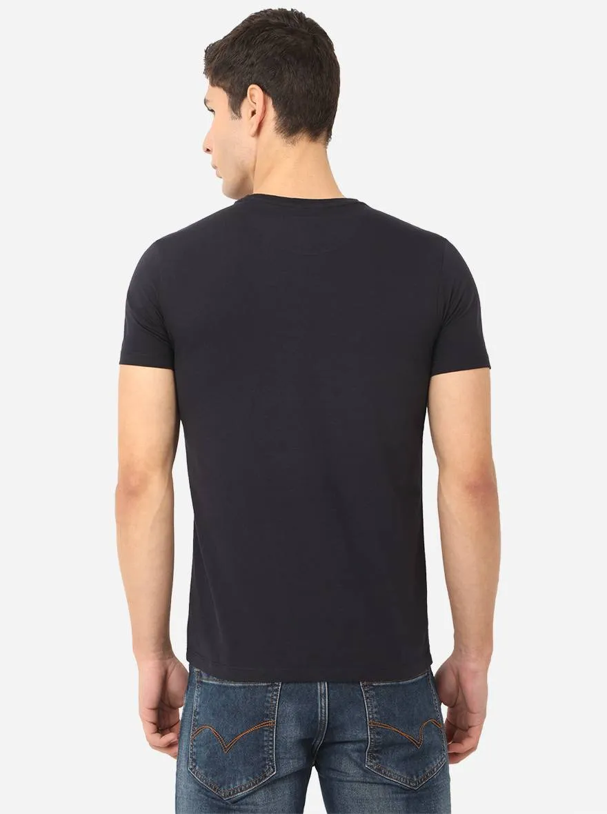 Navy Blue Printed Slim Fit T-Shirt | JadeBlue