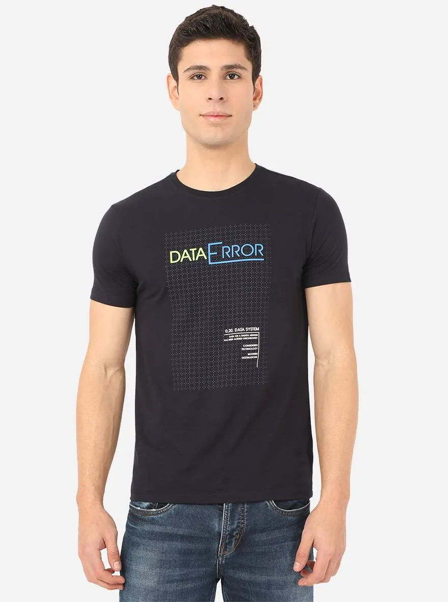 Navy Blue Printed Slim Fit T-Shirt | JadeBlue