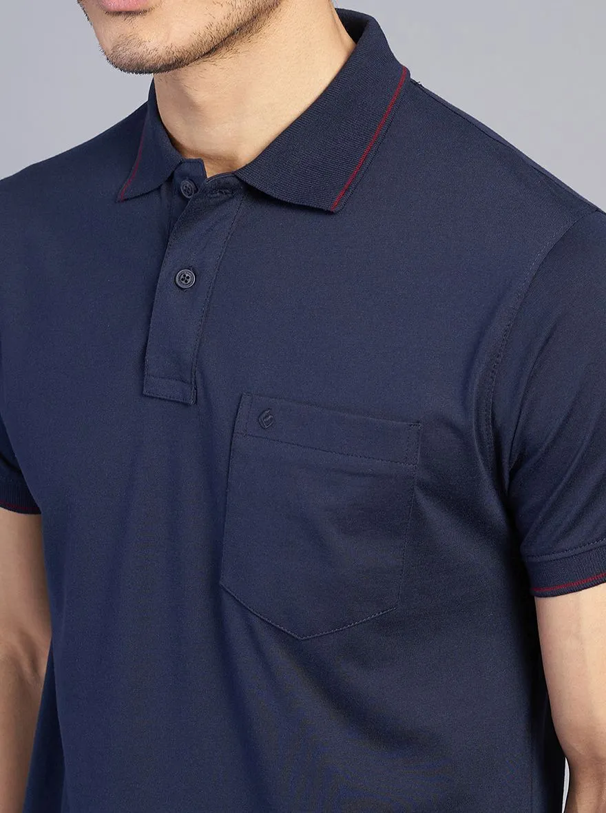 Navy Blue Solid Slim Fit Polo T-Shirt | Greenfibre