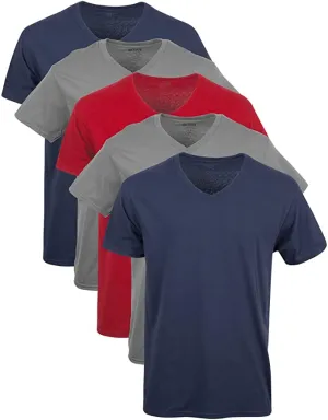 New Gildan Men's V-Neck T-Shirts Multipack Pack of 5 with moisture wicking cool dry comfort fabric, Sz L!