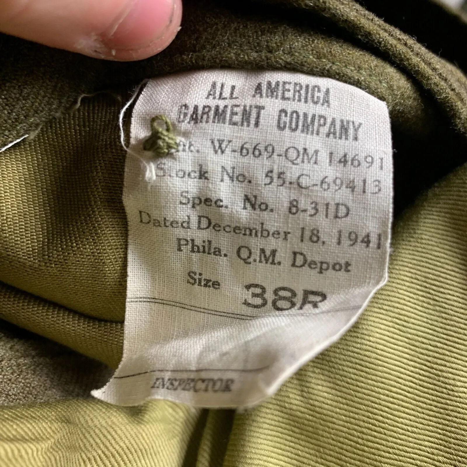 Original WW2 US Army Class A Dress Jacket 1942 - Private Ryan Prop - 38" Regular