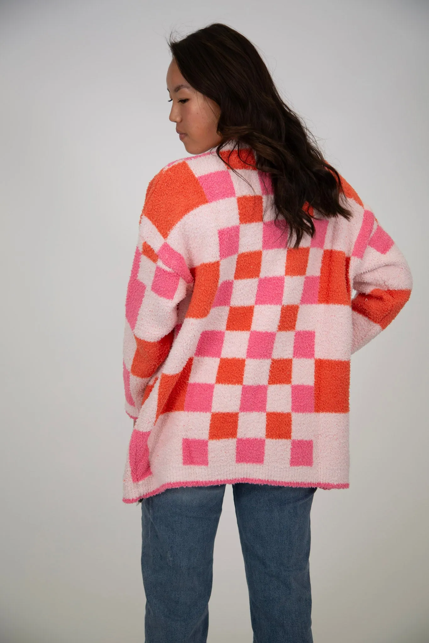 Oversized Checkered Cardigan