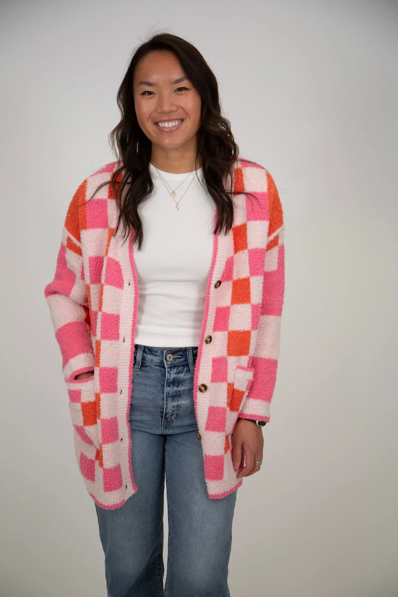 Oversized Checkered Cardigan