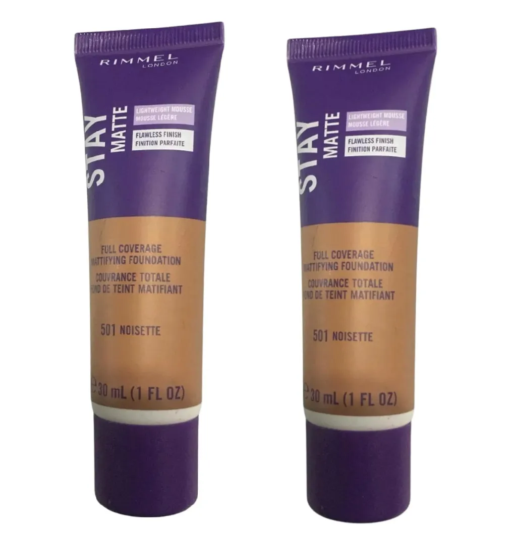 Pack of 2 Rimmel London Stay Matte Full Coverage Mattifying Foundation, Noisette 501