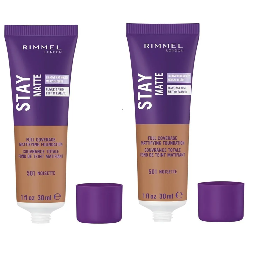 Pack of 2 Rimmel London Stay Matte Full Coverage Mattifying Foundation, Noisette 501