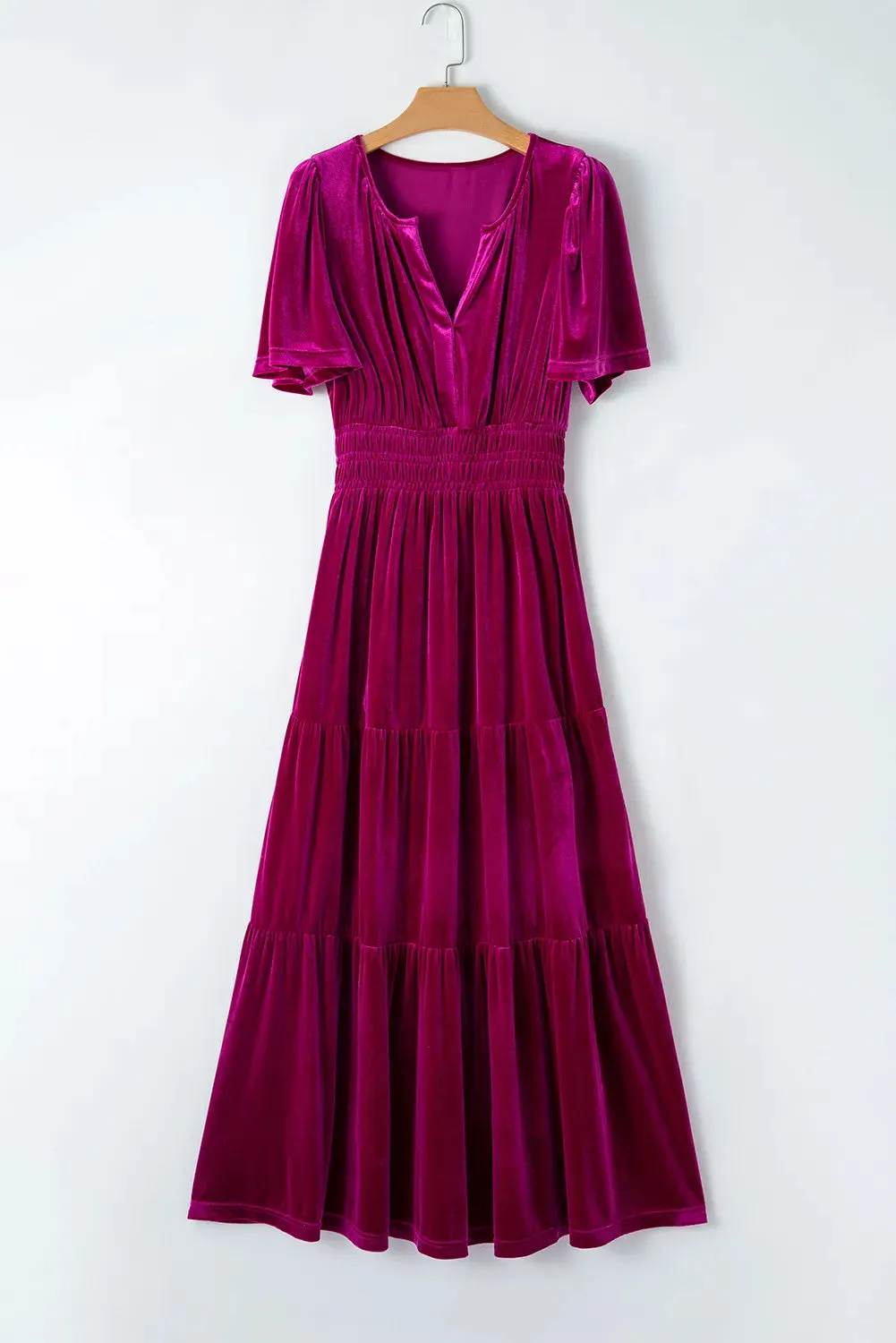 Patrina Tiered Notched Short Sleeve Dress with Pockets