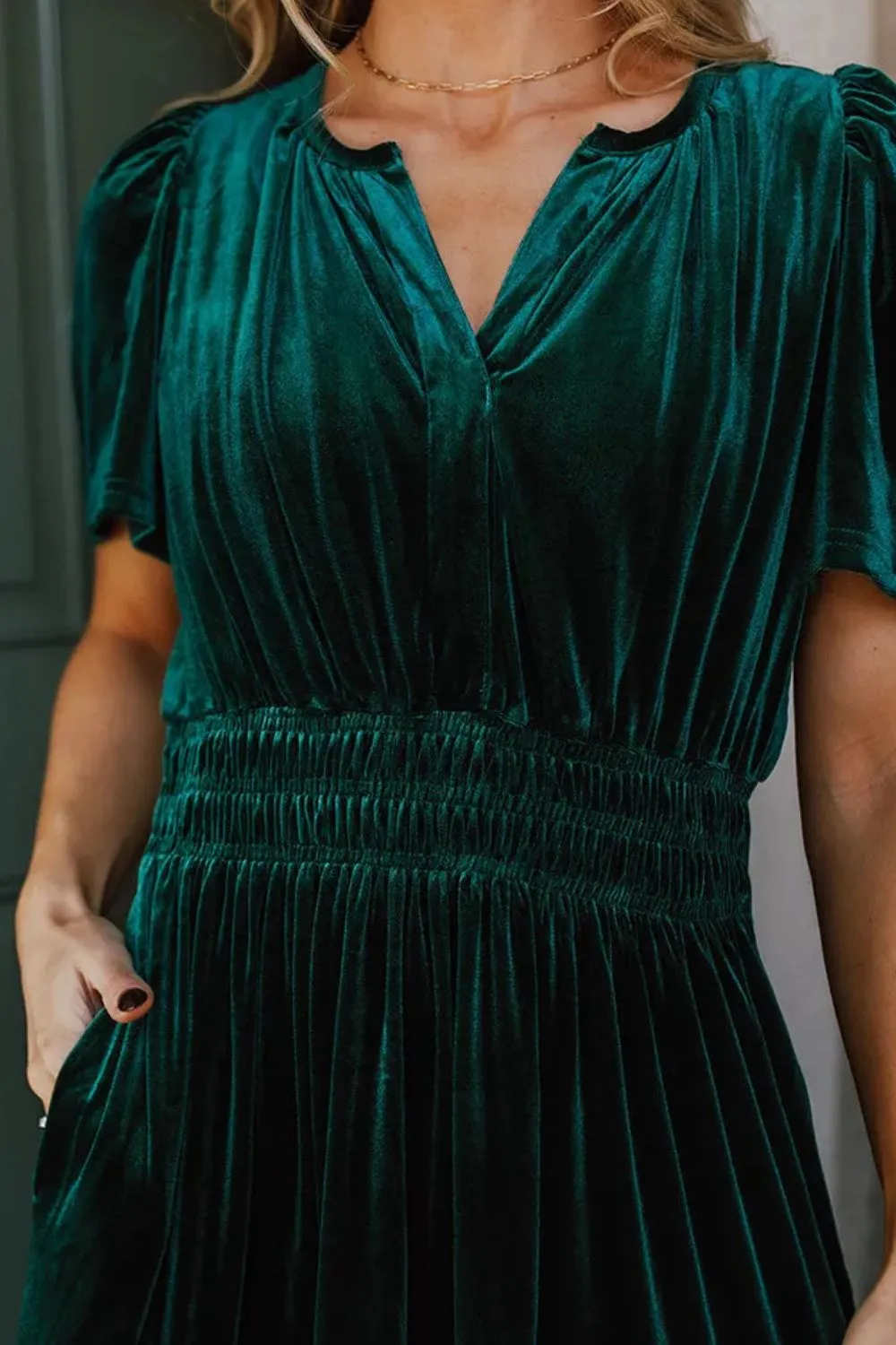 Patrina Tiered Notched Short Sleeve Dress with Pockets