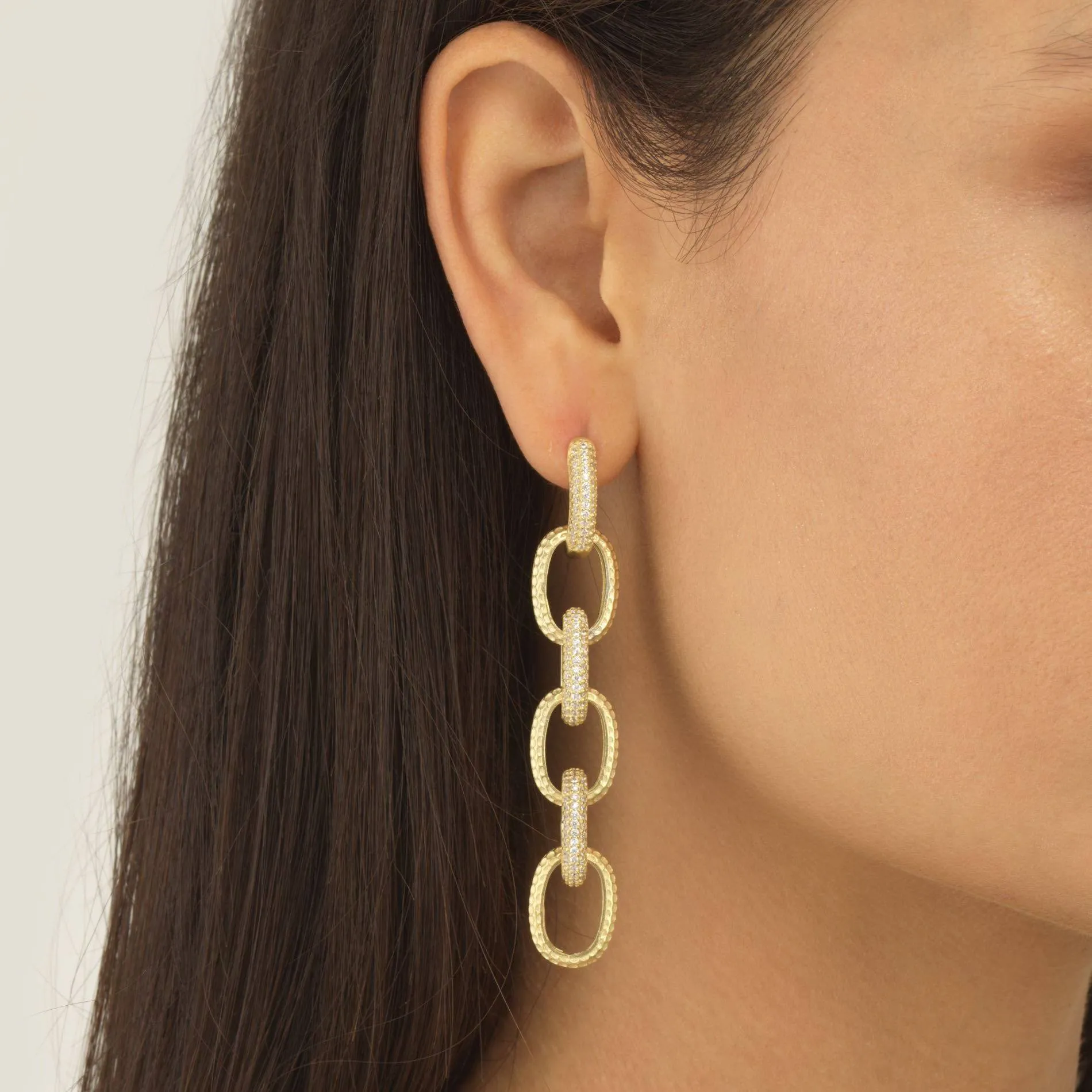 Pavé Large Chain Drop Stud Earring